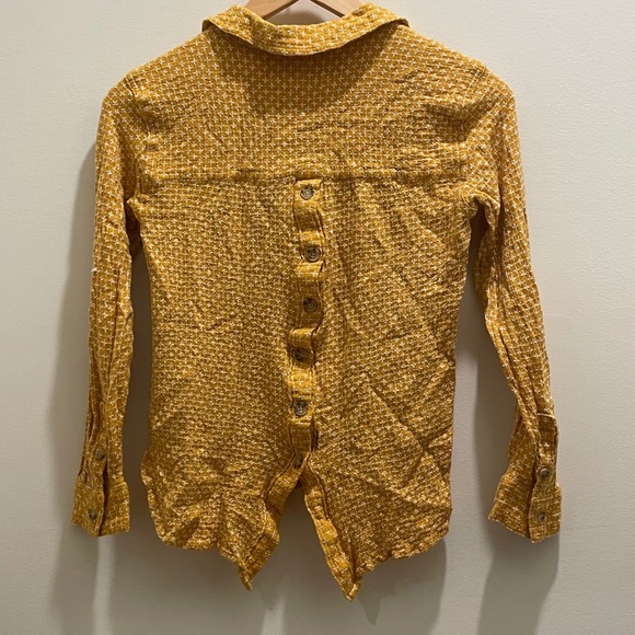 Anthropologie Mustard Yellow Embroidered Back Button Wool Blend Top Small - Picture 2 of 7